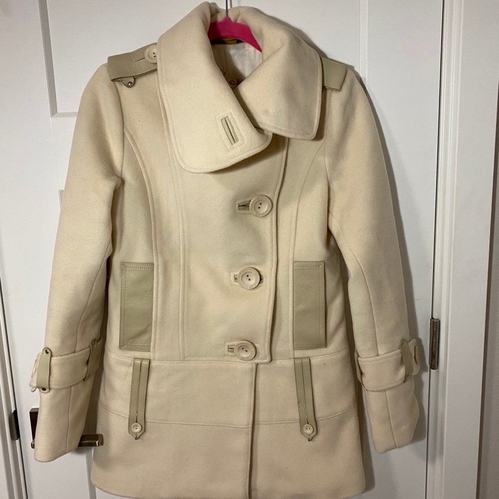 Ivory wool and leather Mackage coat